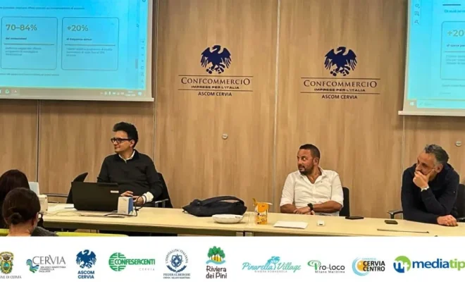 Conferenza per Cervia Advantage Card, progetto che unisce Welfare Aziendale, turismo e commercio locale per valorizzare Cervia, Milano Marittima, Pinarella e Tagliata.